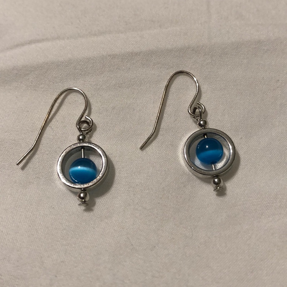 Silver, blue bead earrings